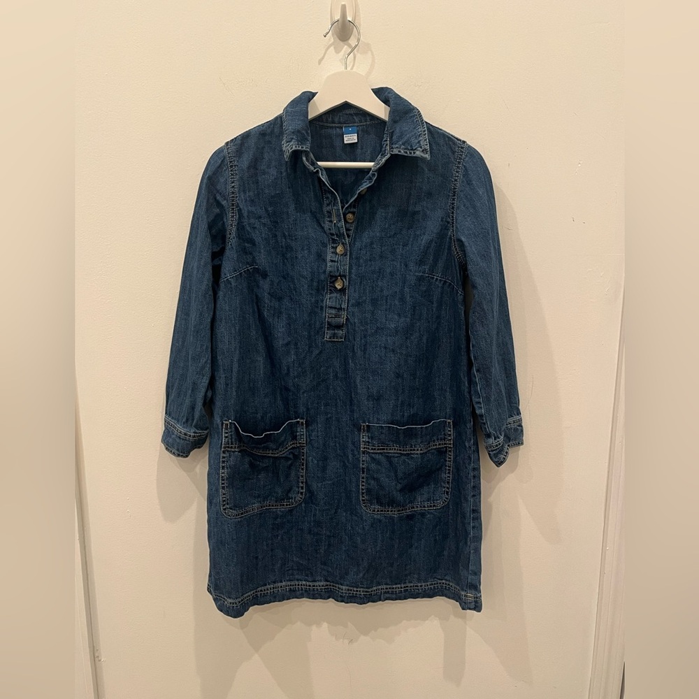 Old Navy Chambray Denim Popover Shirt Dress Sz Small Collar Pockets casual